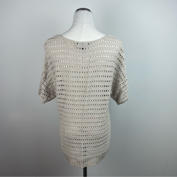 Rock & Republic Tan Brown Crochet Knit Short Sleeve Linen Blend Top Small Women - Picture 4 of 5